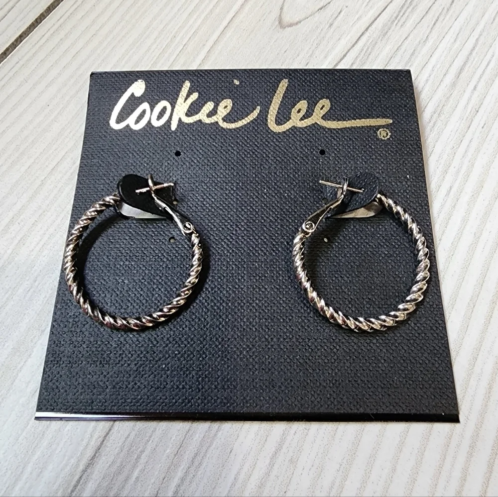 Cookie Lee Twisted Silver Hoop Earrings #25910 NWT